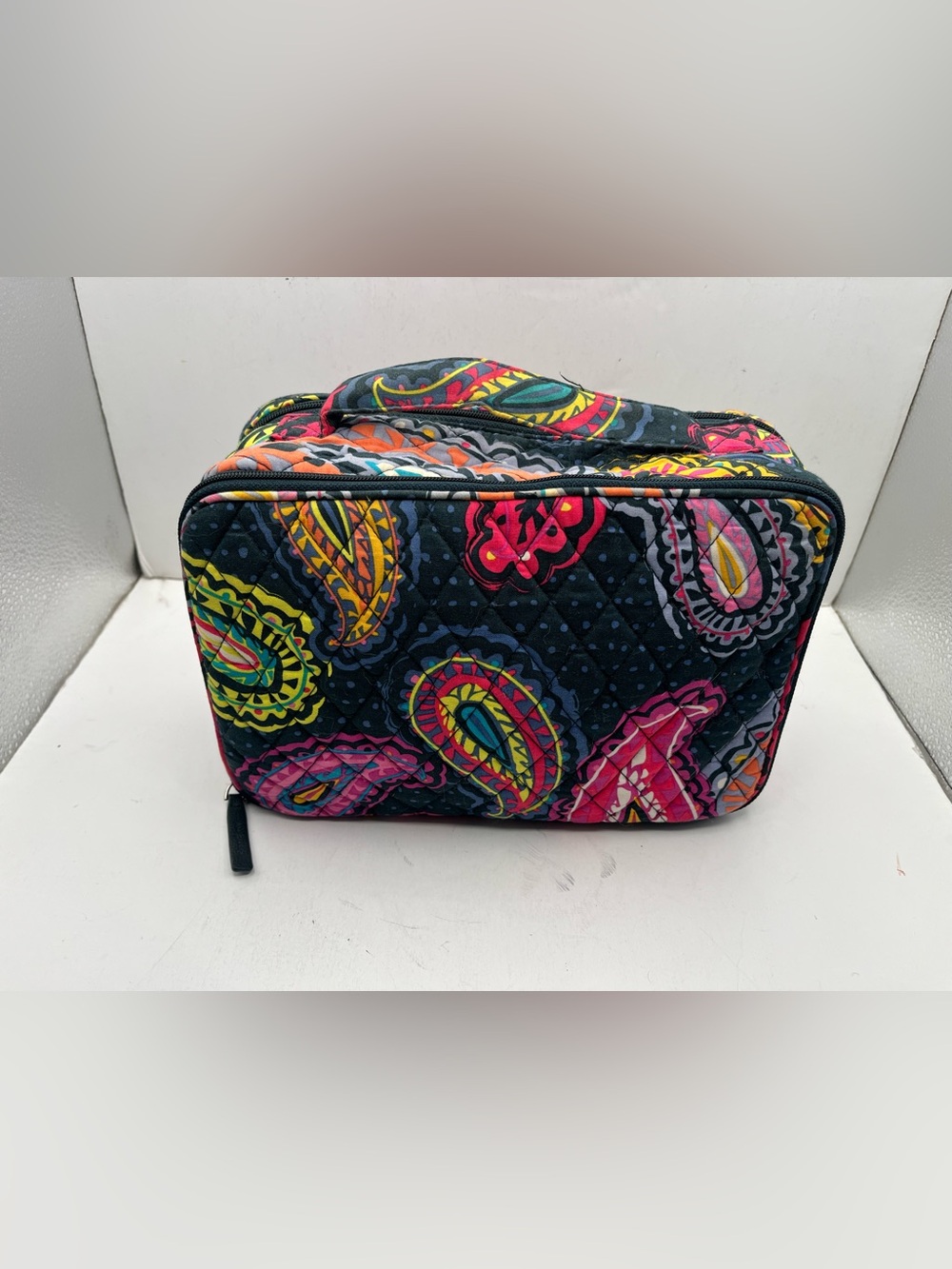 Quilted Paisley Travel Cosmetic Bag - Black Multicolor